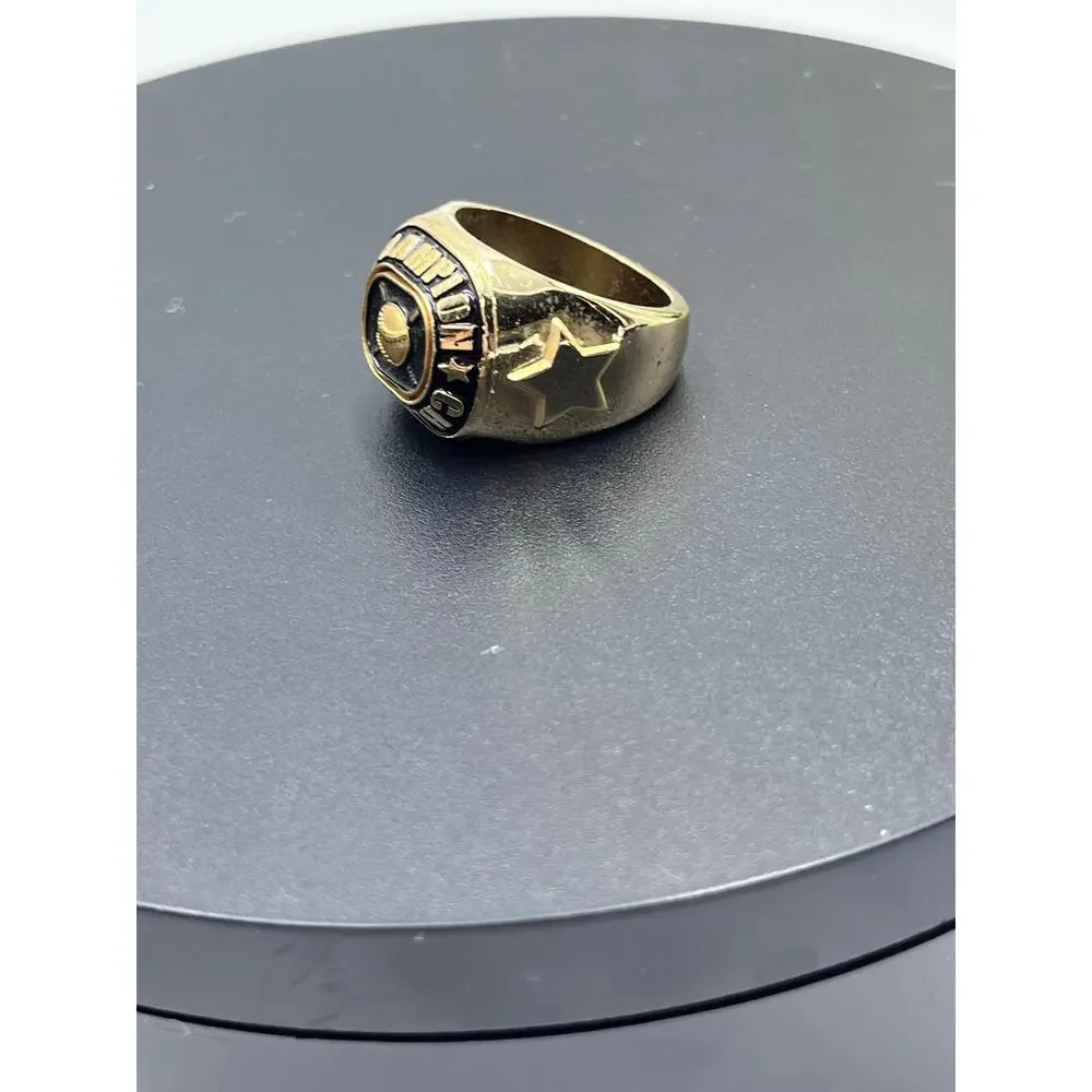 Gold Black Enamel Champions‎ Award Baseball Ring with 3D Design Sz 9 3/4